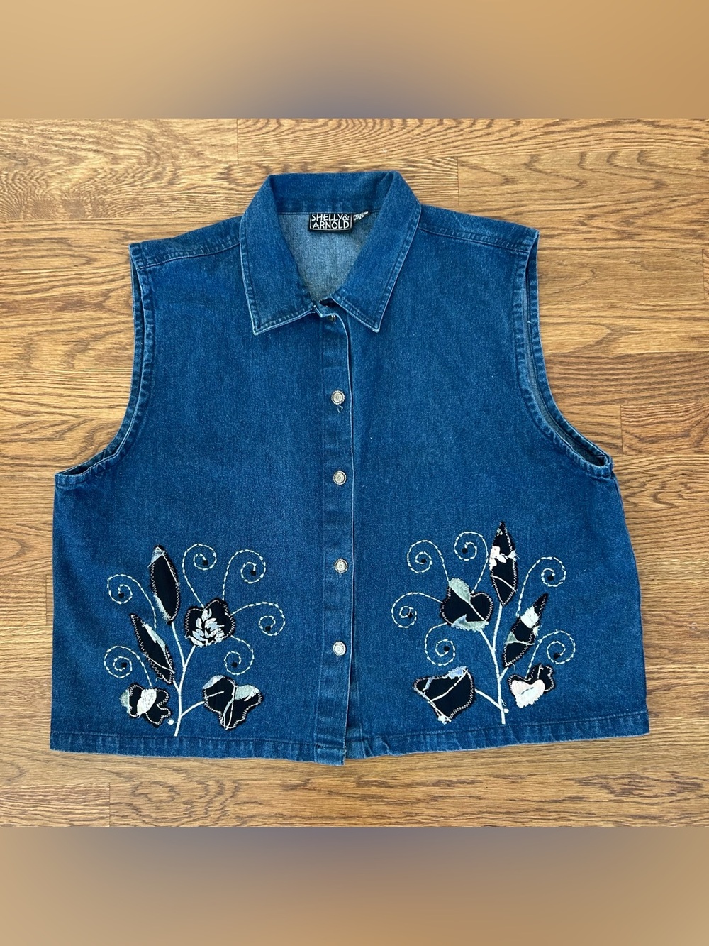Shelly & Arnold Denim Vest 2X Blue Floral Boho Western